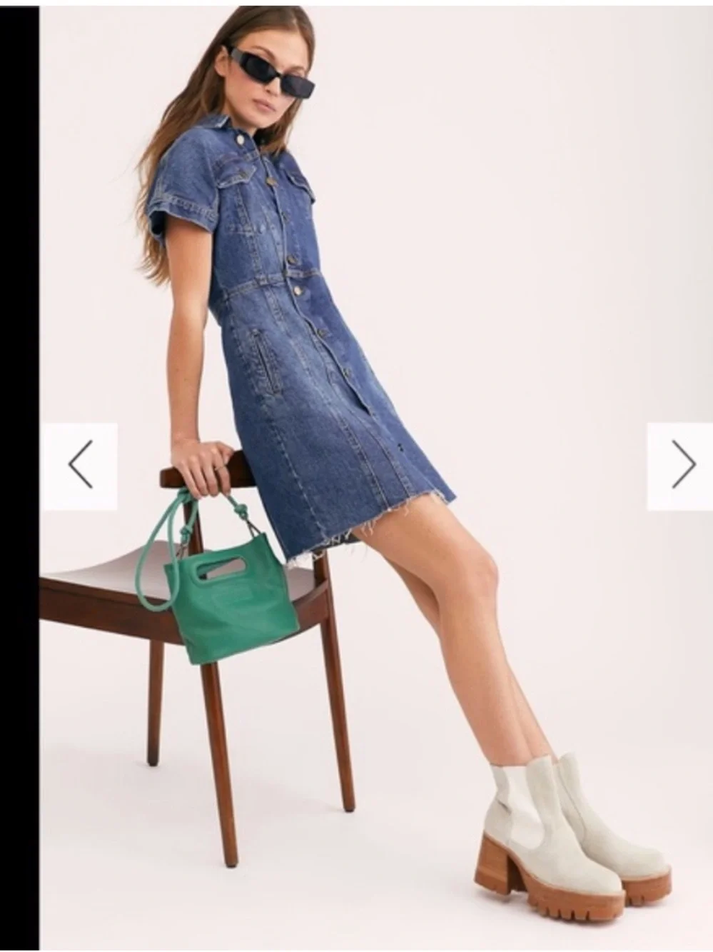 Free People The City Asymmetrical Denim Mini Dress Size XS